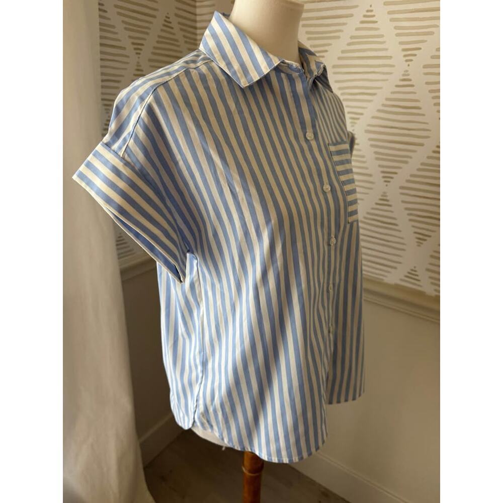 Casa Cabana Women’s XS Blue & White Stripe Short Sleeve Button Up Shirt - Picture 7 of 8